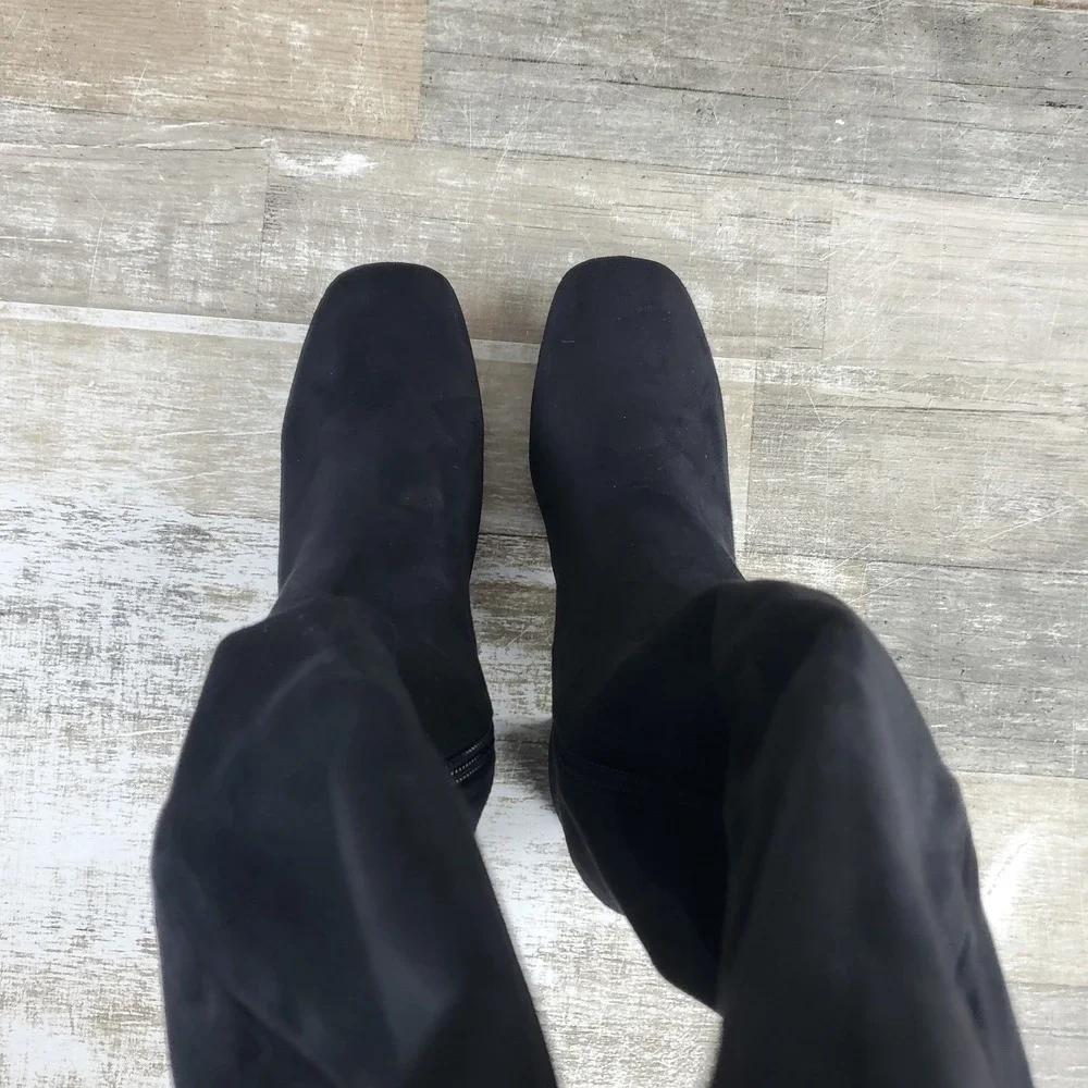 Anne Klein Lacey Boots Womens Sz 7.5 Black Fabric Knee High Boot